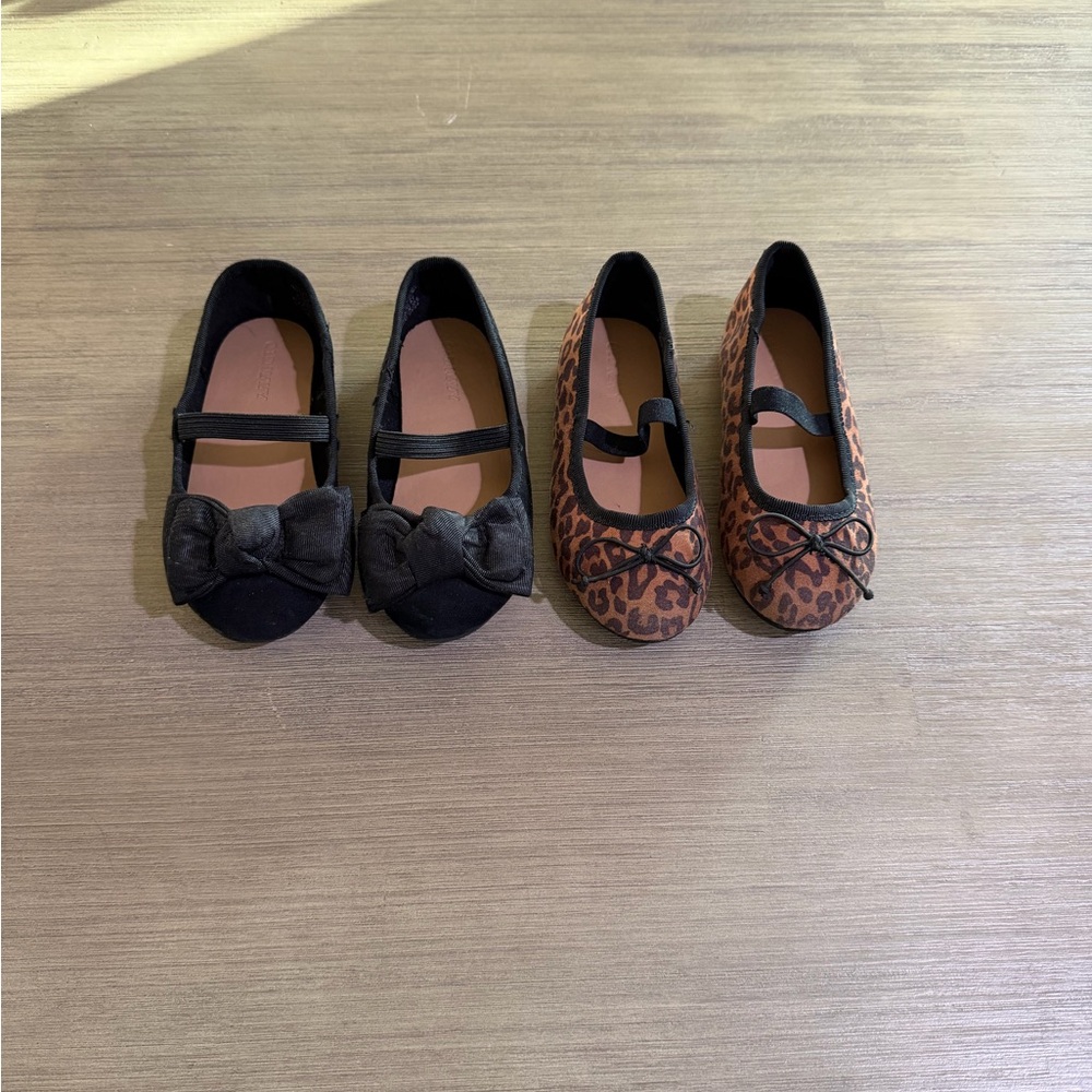 Stylish Kids' Black and Leopard Print Flats